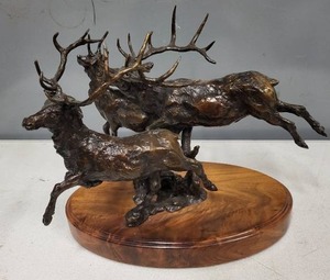 lot 11SC image: Bronze Elk Sculpture by Moreland on Wood Base