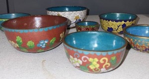lot 15SC image: Set of 7 Vintage Cloisonne Enamel Bowls with Floral Designs