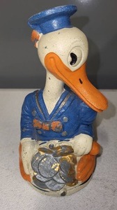 lot 17SC image: Vintage Donald Duck Type Sailor Coin Bank Cast Iron 6 Inch Figurine