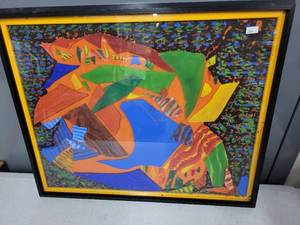 lot 43SC image: Framed Abstract Mixed Media Artwork with Colorful Three-Dimensional Elements