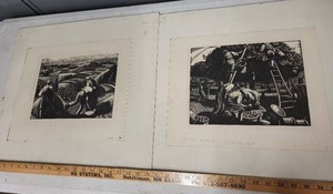 lot 44SC image: Set of 2 Vintage Black and White Agricultural Scene Art Prints