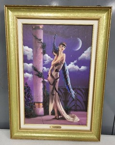 lot 48SC image: Framed Artwork Lady with Peacock by Giuseppe Armani