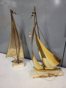 lot 57SC image: Set of 2 DeMott Brass Sailboat Sculptures on Stone Base