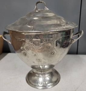 lot 60SC image: Antique Arts and Crafts WMF Silver Plated Covered Sugar Bowl with Handles