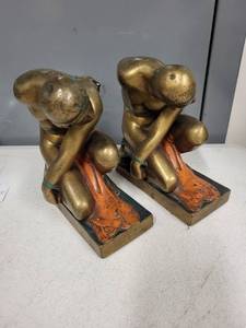 lot 72SC image: Pair of Art Deco Style Bronze-Finish Bookends with Figure Motif