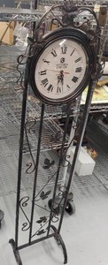 lot 3L image: Victoria Station Decorative Metal Standing Floor Clock with Leaf Accents