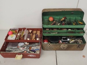 lot 15L image: Lot of 2 Vintage Tackle Boxes with Fishing Lures and Accessories