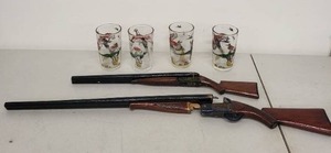 lot 23L image: Pair of G.M. Schmidt Decorative Toy Shotguns and 4 Pheasant Drinking Glasses