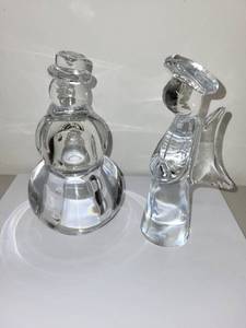 lot 45L image: Set of 2 Glass Holiday Figurines Snowman and Angel