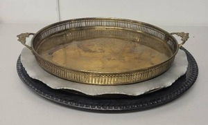 lot 57L image: Set of 3 Vintage Metal Serving Trays with Ornate Designs