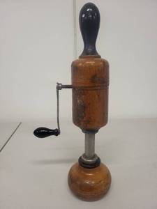 lot 66L image: Antique Wood and Metal Hand Crank Butter Churn
