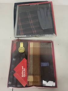 lot 73L image: Set of 2 Mens Muffler and Glove Gift Sets, Assorted Plaid Designs