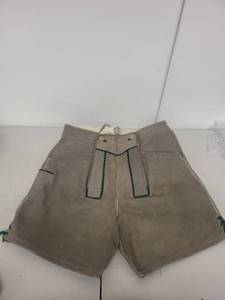 lot 75L image: Vintage Leather Lederhosen Shorts with Green Trim and Button Detailing