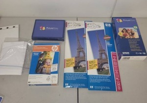 lot 92L image: Lot of HP and Epson Photo Paper Packs and PictureMate Accessories