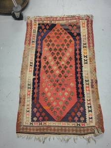 lot 109L image: Vintage Handwoven Kilim Rug 49x32 Inch Geometric Pattern