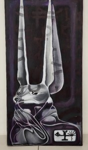 lot 3AE image: Abstract Canvas Artwork Featuring Anubis-Inspired Figure 24x48 Inches