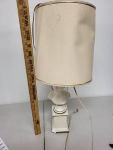 lot 11AE image: Vintage Table Lamp with Bust Sculpture Base and Fabric Shade