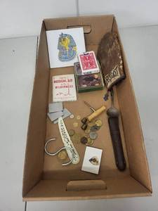 lot 16AE image: Vintage Collectibles Lot with Coins, Everlast Mitt, Spoons, and Ephemera
