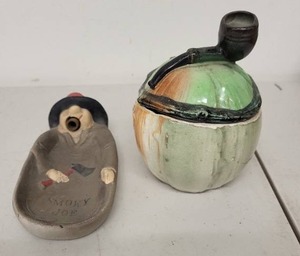 lot 20AE image: Vintage Smoky Joe Ashtray and Ceramic Pumpkin Lidded Dish Set