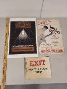 lot 45AE image: Set of 3 Vintage Posters Including German Industrial, Joel Hodgson Show, and Exit Watch Your Step