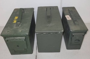 lot 60AE image: Set of 3 Military Surplus Metal Ammo Cans