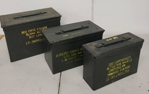 lot 62AE image: Set of 3 Military Metal Ammo Cans Assorted Sizes