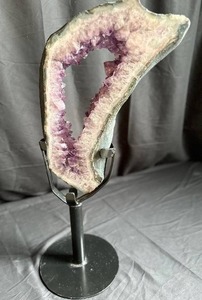 lot 2L image: Large Natural Amethyst Crystal Geode Slice on Adjustable Stand
