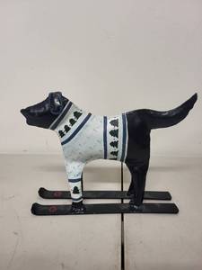lot 76AE image: Foreside Metal Dog on Skis Winter Figurine 10 Inch