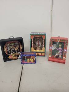 lot 80AE image: Set of 4 Day of the Dead Mexican Shadow Box Dioramas