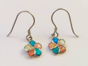 lot 3Q image: Sterling Silver Floral Design Opal Variety Earrings