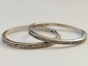lot 4Q image: Elegant JSN Sterling Silver Diamond Hoop Earrings