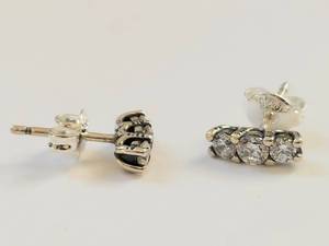 lot 10Q image: Sterling Silver Pandora Triple Stone Earrings