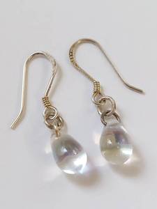 lot 21Q image: Sterling Silver Teardrop Earrings with Clear Gemstones