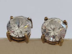 lot 82Q image: Vintage Gold Tone Sterling Silver Stud Earrings with Clear Stones