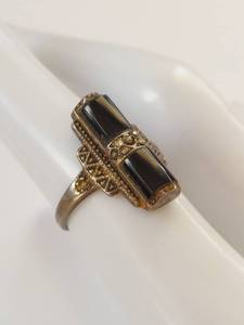 lot 38Q image: Vintage 925 Silver Ring with Black Stone and Detailed Decor
