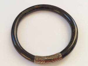lot 96Q image: Vintage Black Bracelet with Decorative Sterling Silver Accent