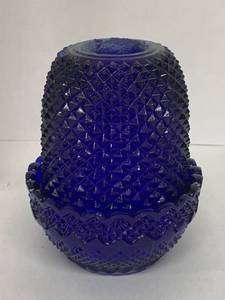 lot 5V image: S. Clarke Diamond Point Fairy Pyramid Lamp - Cobalt Blue