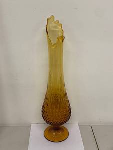 lot 8V image: 19 Amber Glass Swung Vase with Hobnail Design