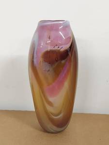 lot 3U image: Artist Signed Swirl Glass Vase - Multicolor Design - 10 inches