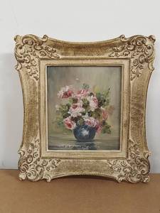 lot 4U image: Vintage Floral Painting by Madeline R. C. Mothers, 1954 - Ornate Frame