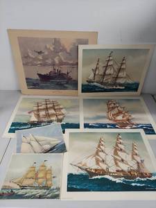 lot 10U image: Collection of Nautical Art Prints - Sailing Ships and Vessels