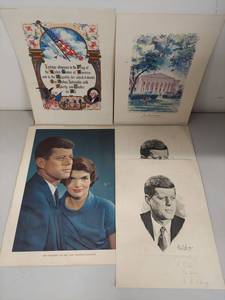 lot 17U image: SIGNATURE NOT AUTHENTICATED John F. Kennedy & Jacqueline Kennedy Memorabilia Lot - Art Prints & Portraits