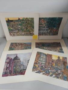 lot 24U image: Collection of 6 Franklin McMahon Paints of Europe Urban Scene Prints