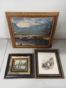 lot 35U image: Three Framed Artworks - Vintage and Antique Style with Unique Frames