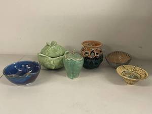 lot 38U image: Assorted Studio Pottery Collection �� 6 Unique Pieces by Various Artists