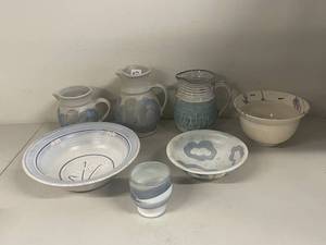 lot 44U image: Handcrafted Kravec Studios, etc. Pottery Collection - 7 Pieces Including Jugs and Bowls
