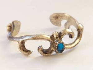 lot 3 image: Sterling Silver Navajo Turquoise Cuff Bracelet Signed B Custer