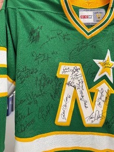Signed CCM Vintage Minnesota North Stars Hockey Jersey, Adult Large Over 35 Signatures including Tom Reid, Lou Nanne, Bill Butters