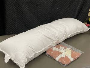 lot 81 image: Body Pillow & Matching Pillow Sham - Sham Labeled 100% French Linen