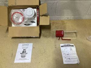 lot 406 image: LOT OF 2 Lidia Bastianich 300-Watt Glass Bowl Electric Chopper & Kitchen HQ Spray & Pour Glass Oil Sprayer